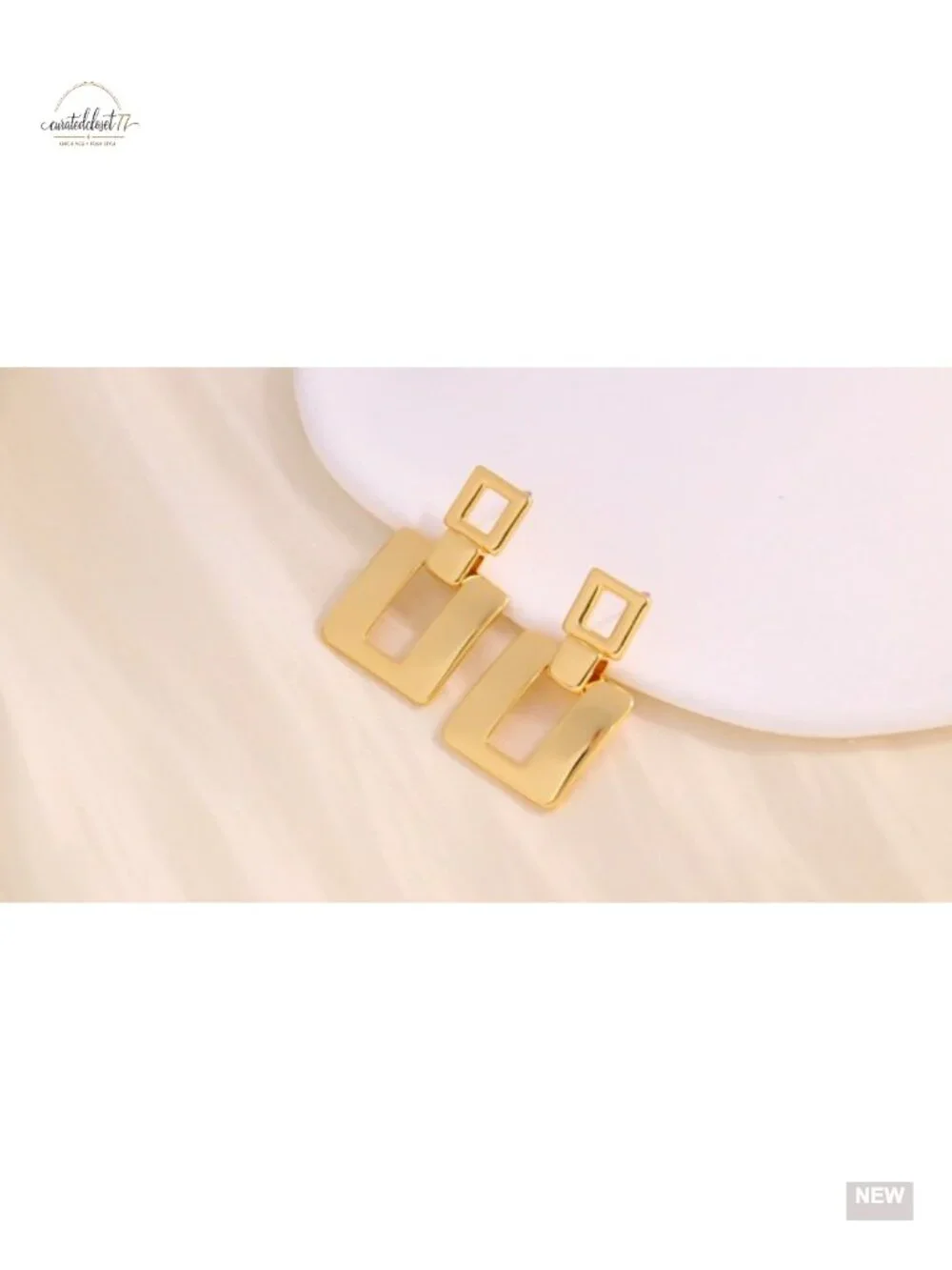 Geometric Square Dangle Earrings Hypoallergenic Brass